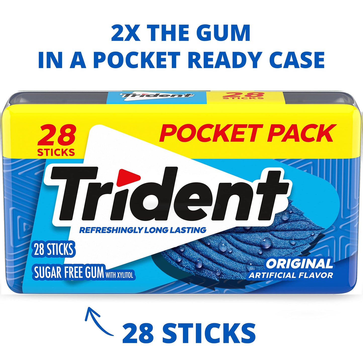 Trident Sugar-Free Chewing Gum, Original Flavor, 6 Packs of 28 Pieces, Blue, Model 10073390050730