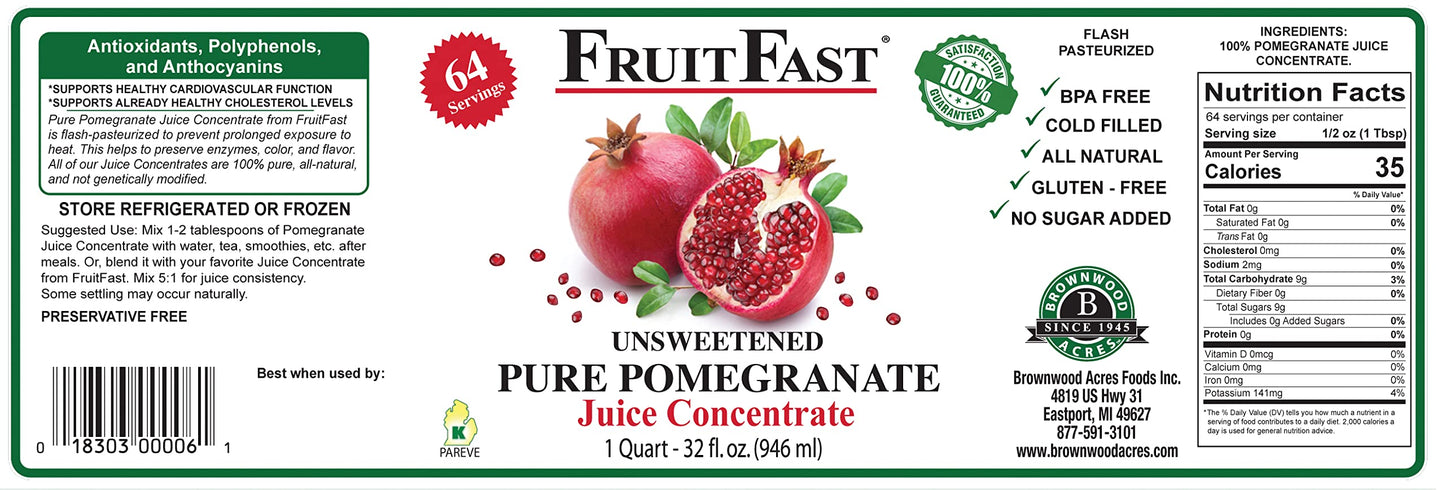 Pomegranate Juice Concentrate by FruitFast - (32 FL OZ) Unsweetened, 65 Brix Pure Concentrated Juice - 100% Pomegranate Extract
