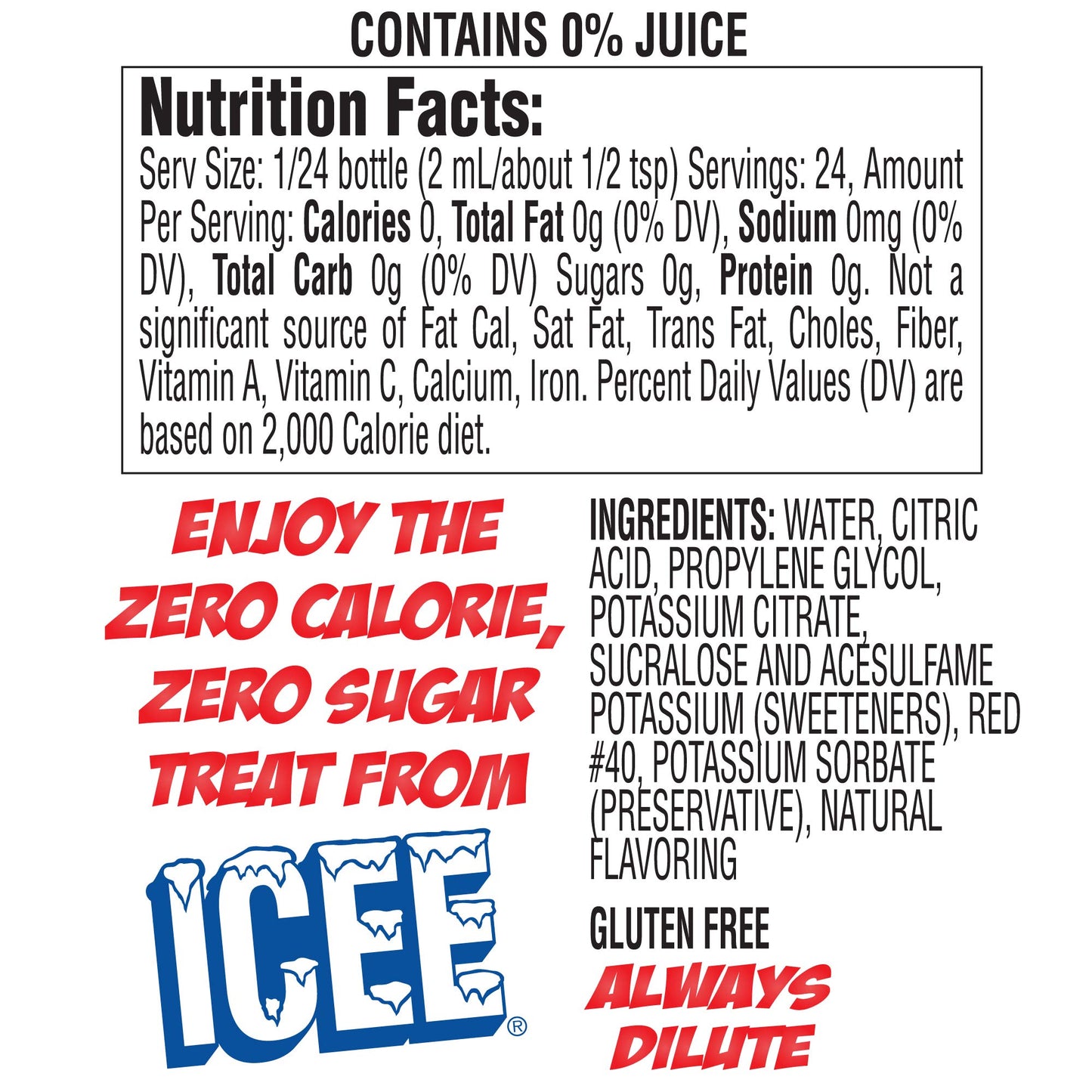 Icee Zero Calorie Cherry, Blue Raspberry, Orange And Mango Liquid Water Enhancer Drink Mix, Natural Flavor Drops, Sugar Free, 1.