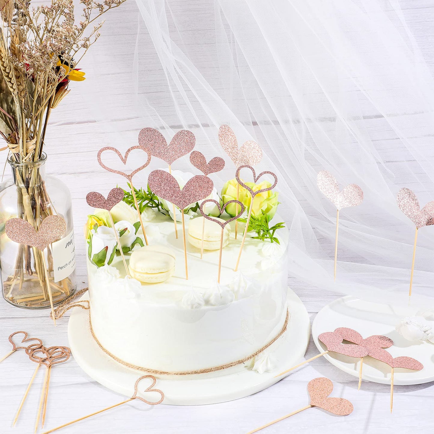 Fuutreo 48 Pcs Glitter Heart Cupcake Toppers Wedding Cupcake Picks Love Birthday Cake Decorations Heart Toothpicks For Wedding B