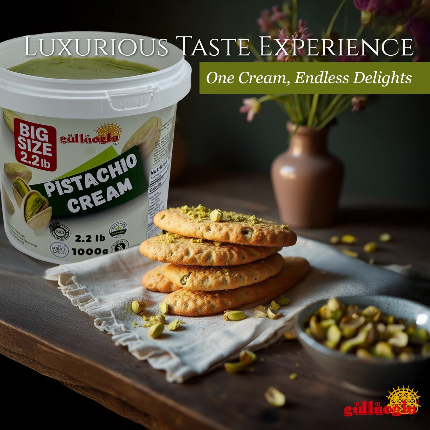 Pistachio Cream Bulk Tub - 2.2lb / 1 kg Gulluoglu enhanced Cream For Dubai Chocolate  Best options Pistachio Butter  Perfect Taste For Dubai Chocolate 35.2 ounce