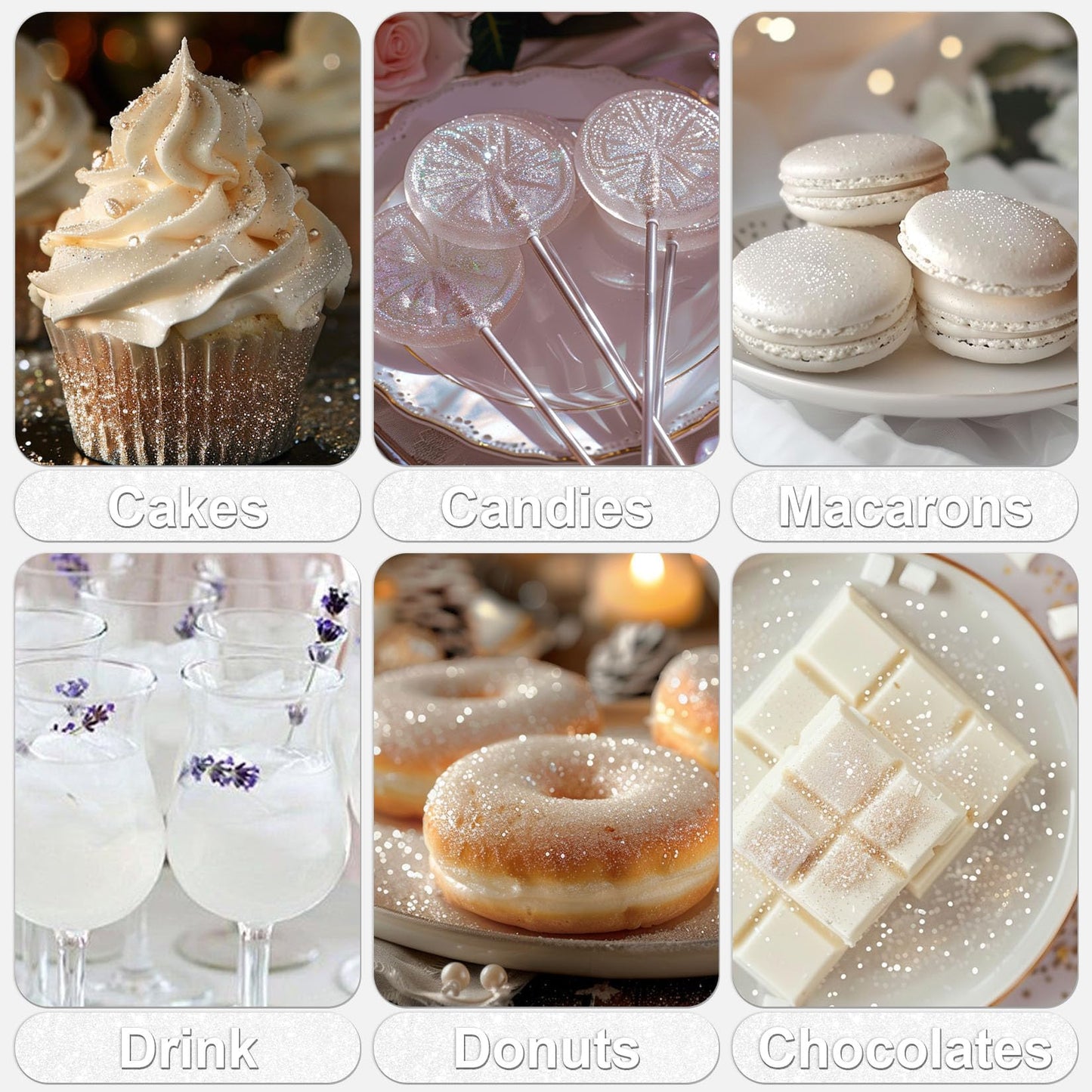 SigWong White Edible Glitter - 5g Food Grade Cake Decorating Shimmering Glitter for Drinks, Chocolates, Cupcakes, Vegan