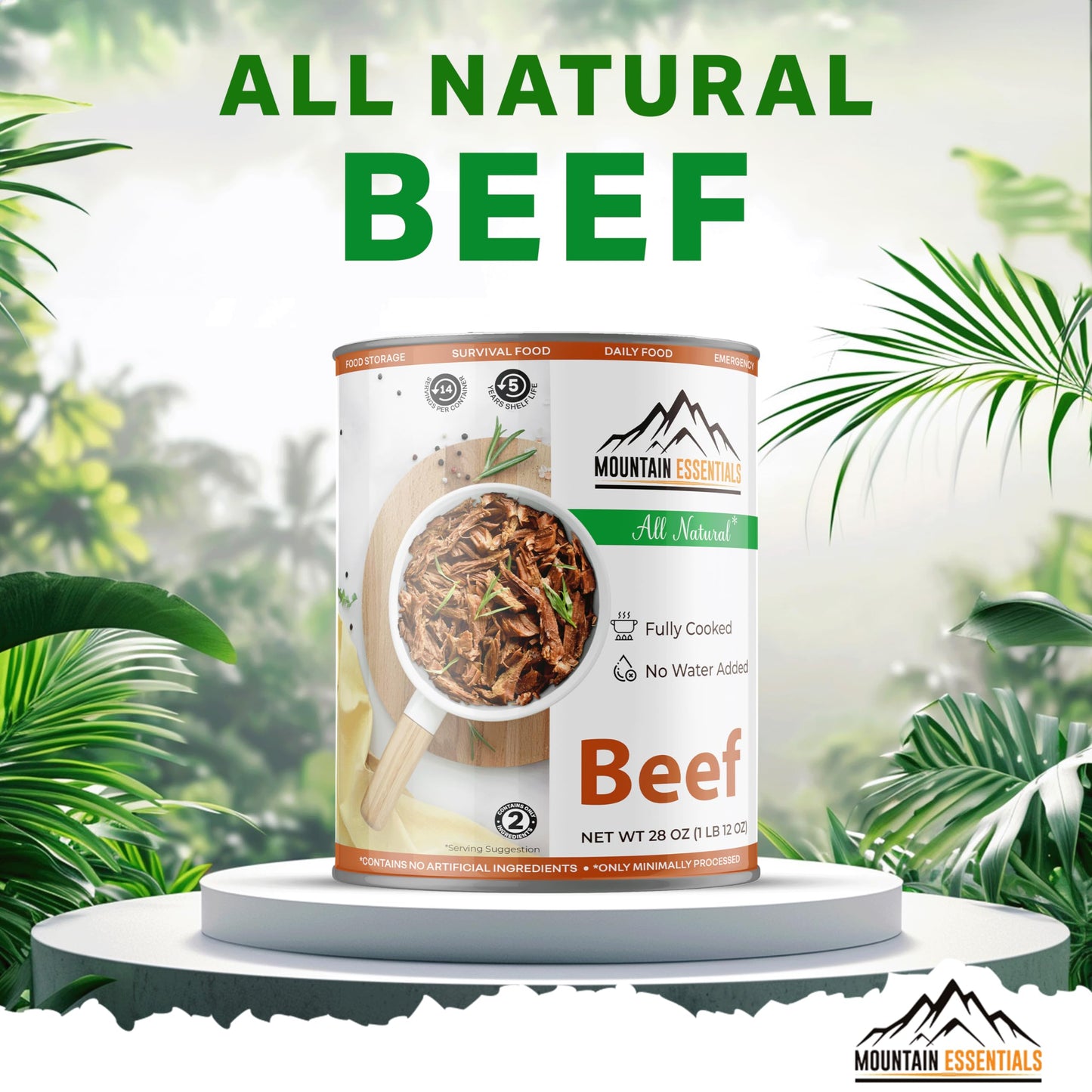 MOUNTAIN ESSENTIALS Canned Beef, All Natural, Gluten Free, Ready to Eat, 28 Oz, Pack of 12