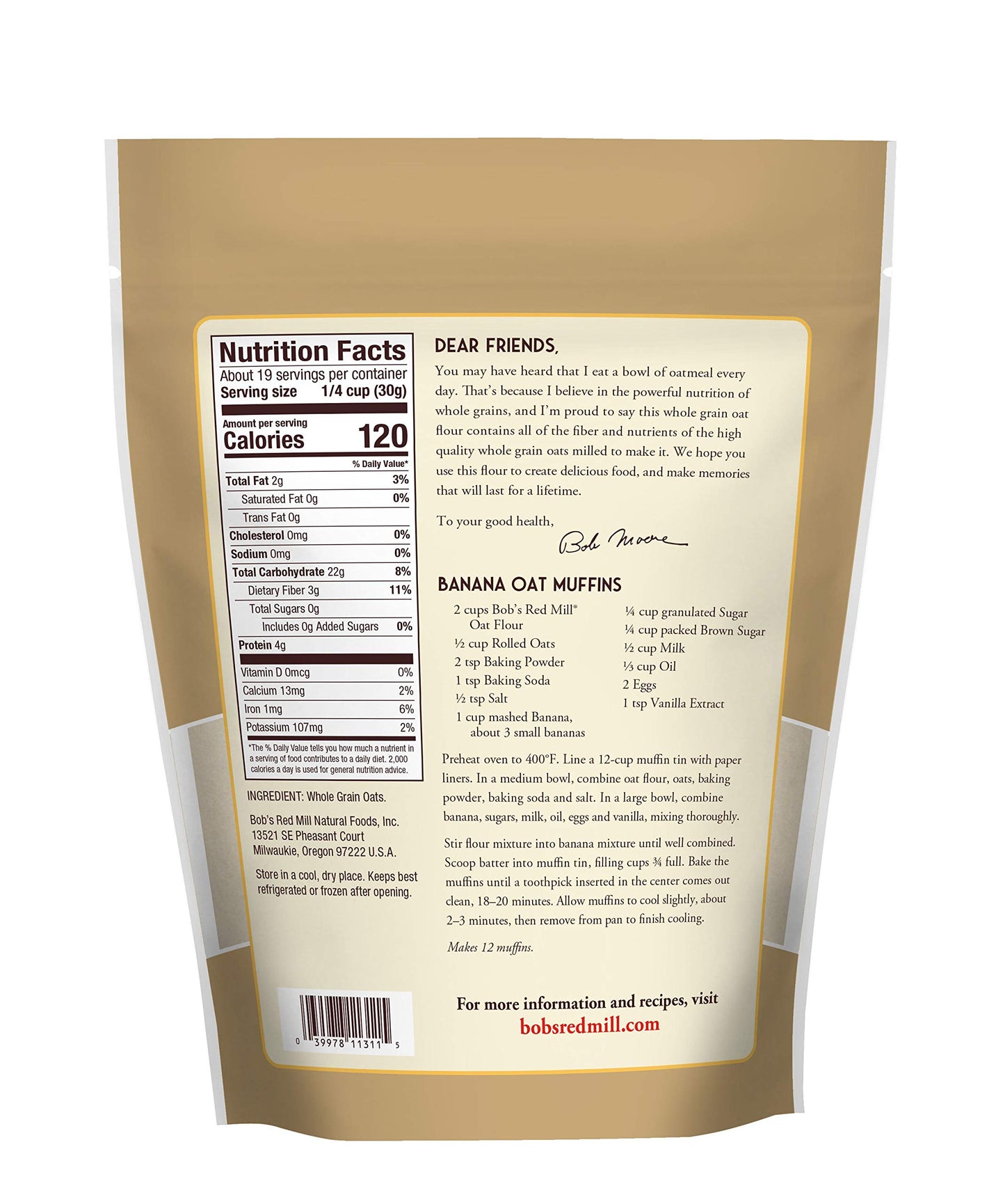 Bobs Red Mill Whole grain Oat Flour 1.25 Pound 20 Ounce (Pack of 1)
