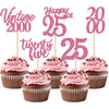 30PCS Happy 25th Birthday Cupcake Toppers Cheers to 25 Vintage 2000 Cupcake Picks Hello 25 Twenty Five 25th Birthday Decorations