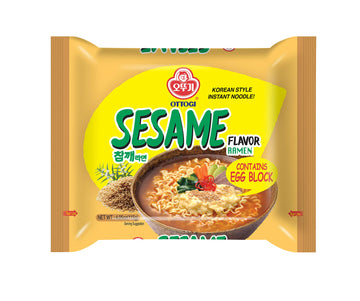 Ottogi Spicy Sesame Flavor Ramen, Spicy Korean Style Instant Noodle, Contains Egg Block, Sesame Flavor Instant Noodle (115G) - 10 Pack