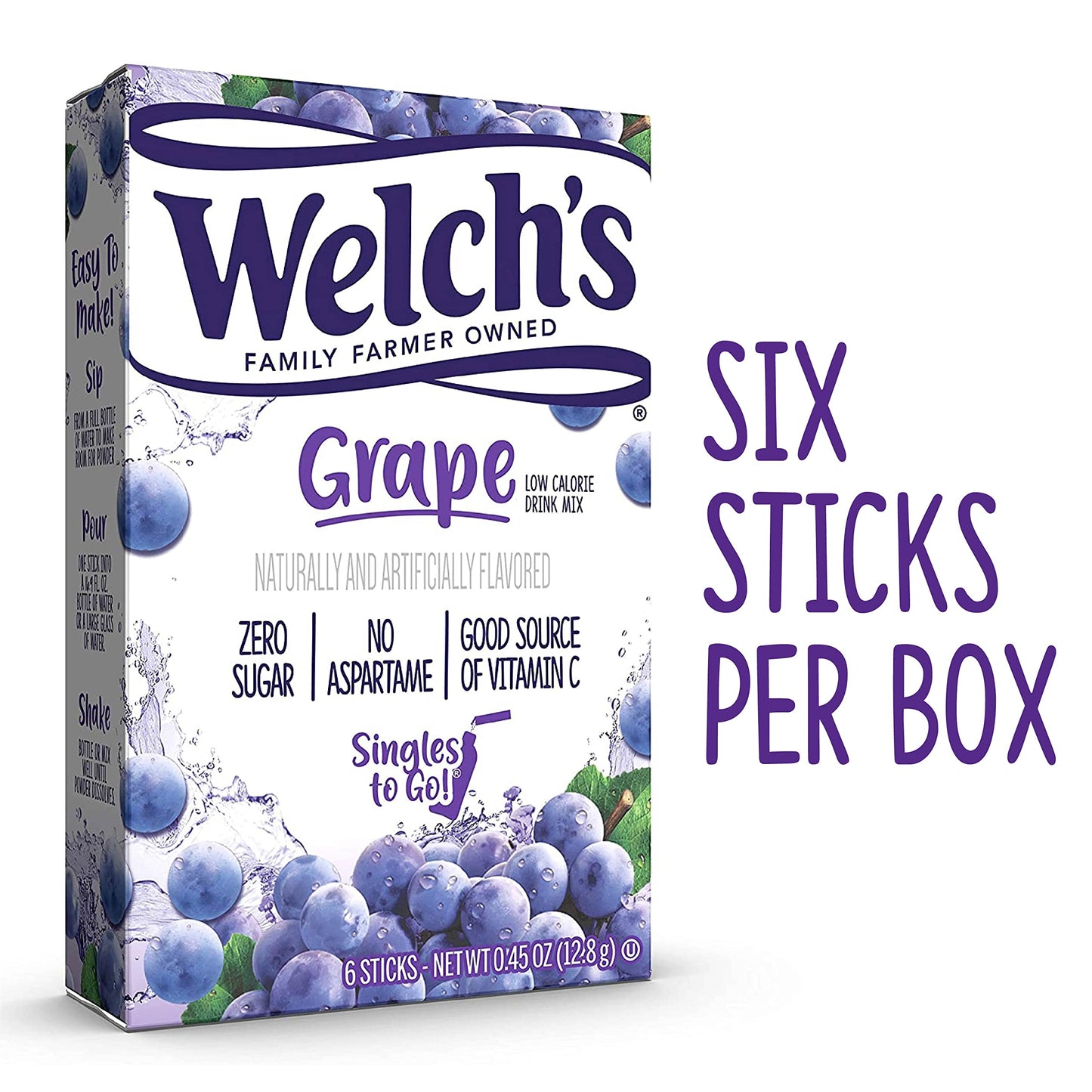 Welchs Singles To Go Water Drink Mix - Grape Powder Stick Packets (12 Boxes with 6 Packets Each - 72 Total Servings)