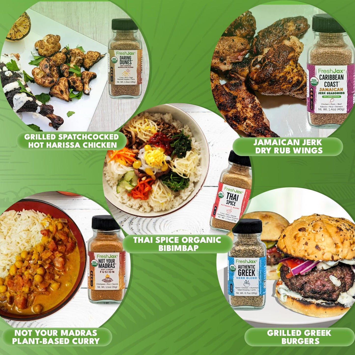 Freshjax International Spices Gift Set | 5 Sampler Sized Organic Spices and Seasonings | World of Flavors Seasoning Gift Set | G