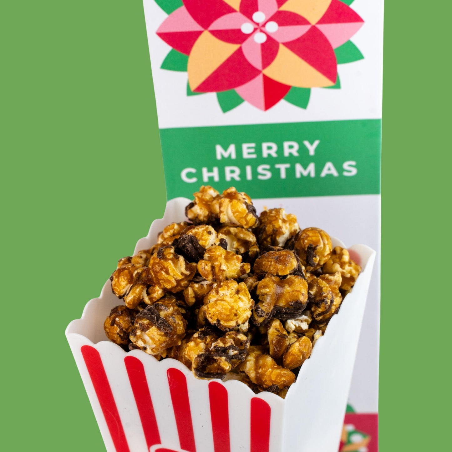 Merry Christmas Bubble Box With Holiday Caramel Corn By Send A Cake, Ready To Gift, No Assembly Required - Christmas Surprise - Unique Gift For Women, Men, Mature-Themed, Kids