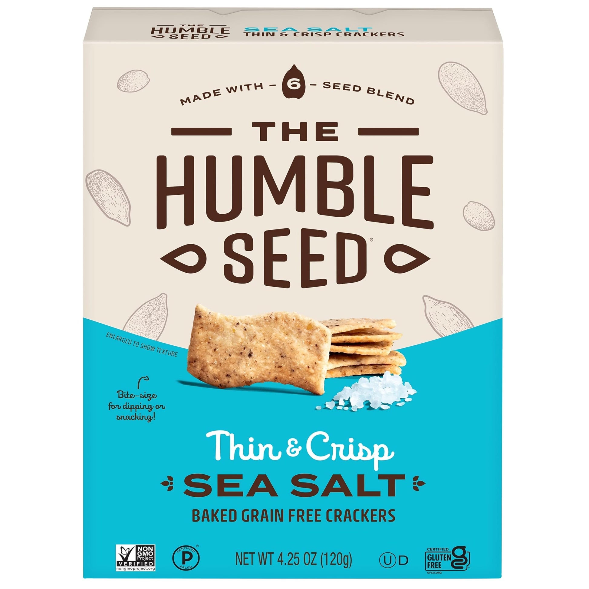 The Humble Seed Grain Free Crackers, Sea Salt, Plant-Based, Paleo Friendly, Gluten Free & Non-GMO, 4.25 Ounce (Pack of 6)
