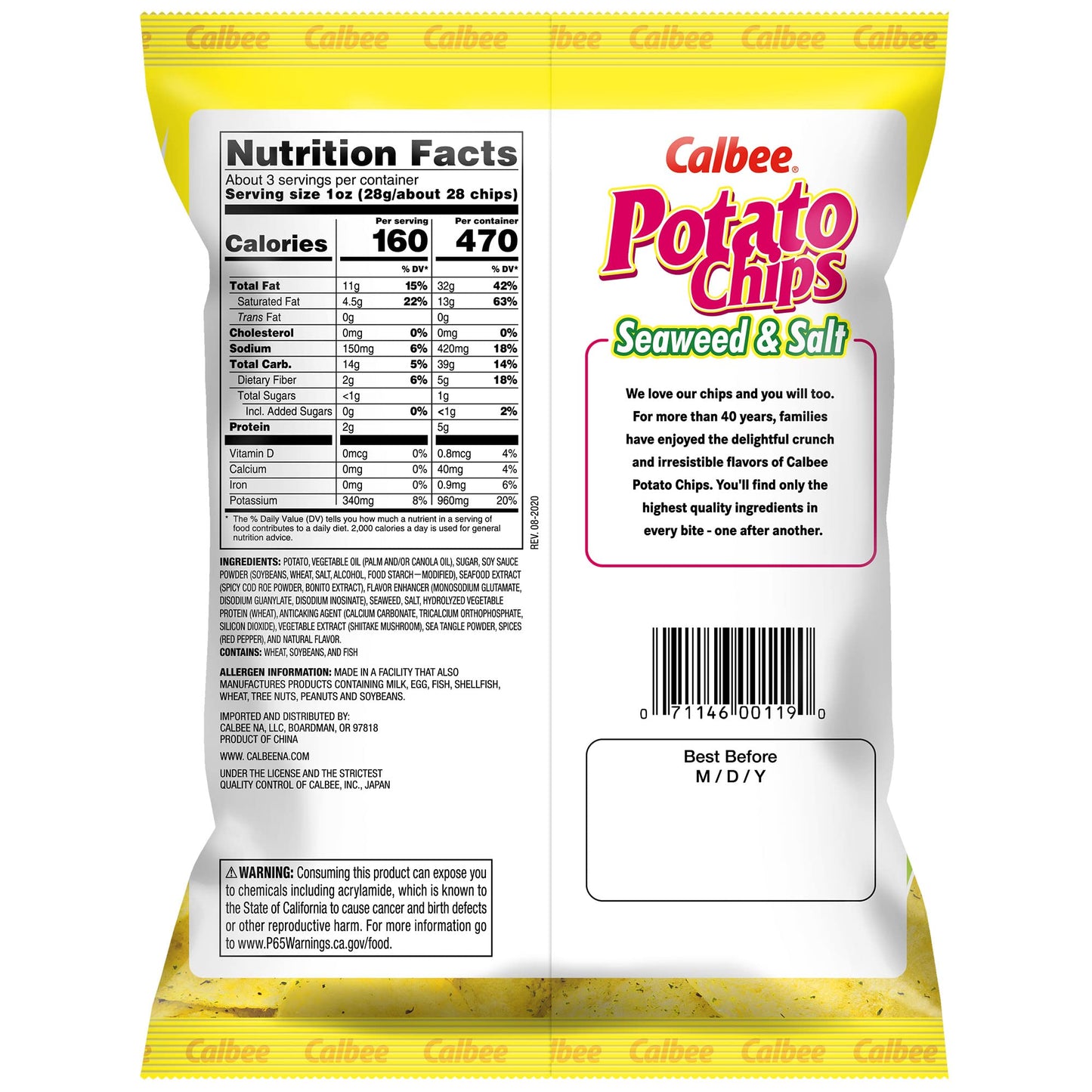 Calbee Potato Chips, Sea  & Salt, 2.8 oz, 24 Pack, Deliciously Crunchy Japanese Snack