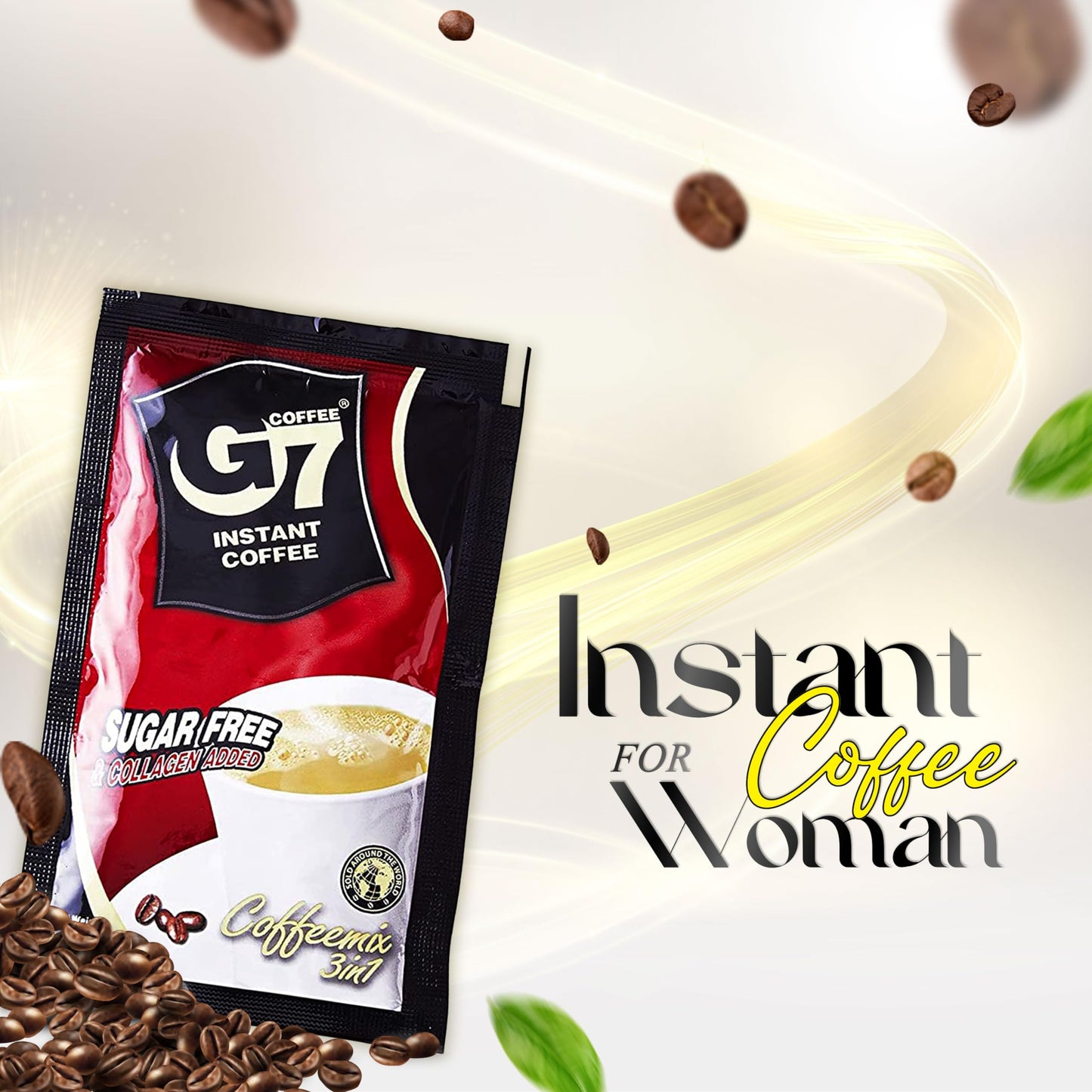 Trung Nguyen G7 3-In-1 Collagen Added & Sugar Free Instant Coffee For Energy Boost - Collagen Added, Low Caffein & Diet Sugar -