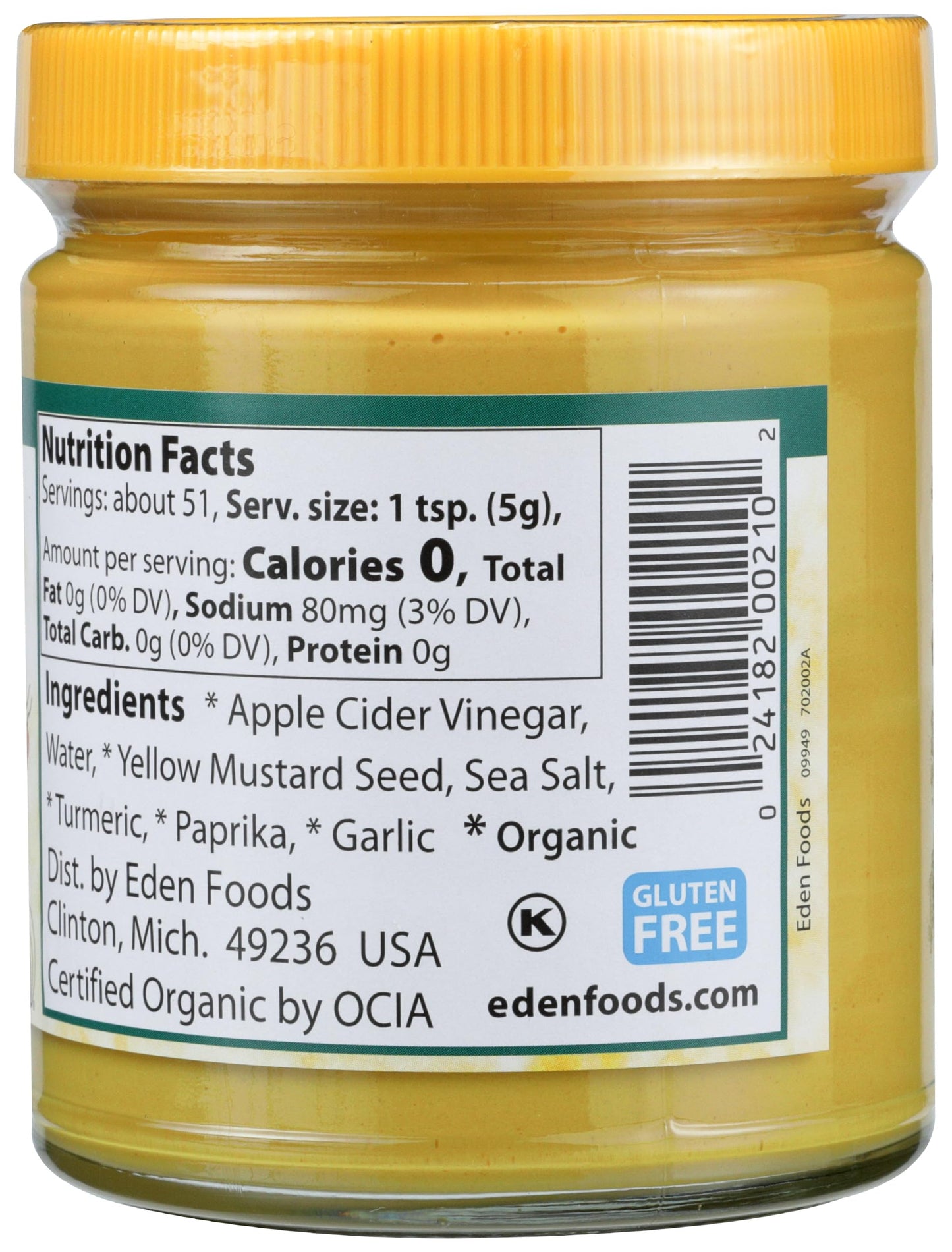 Eden Organic Yellow Mustard, Stone Ground with Apple Cider Vinegar, 9 oz Glass Jar