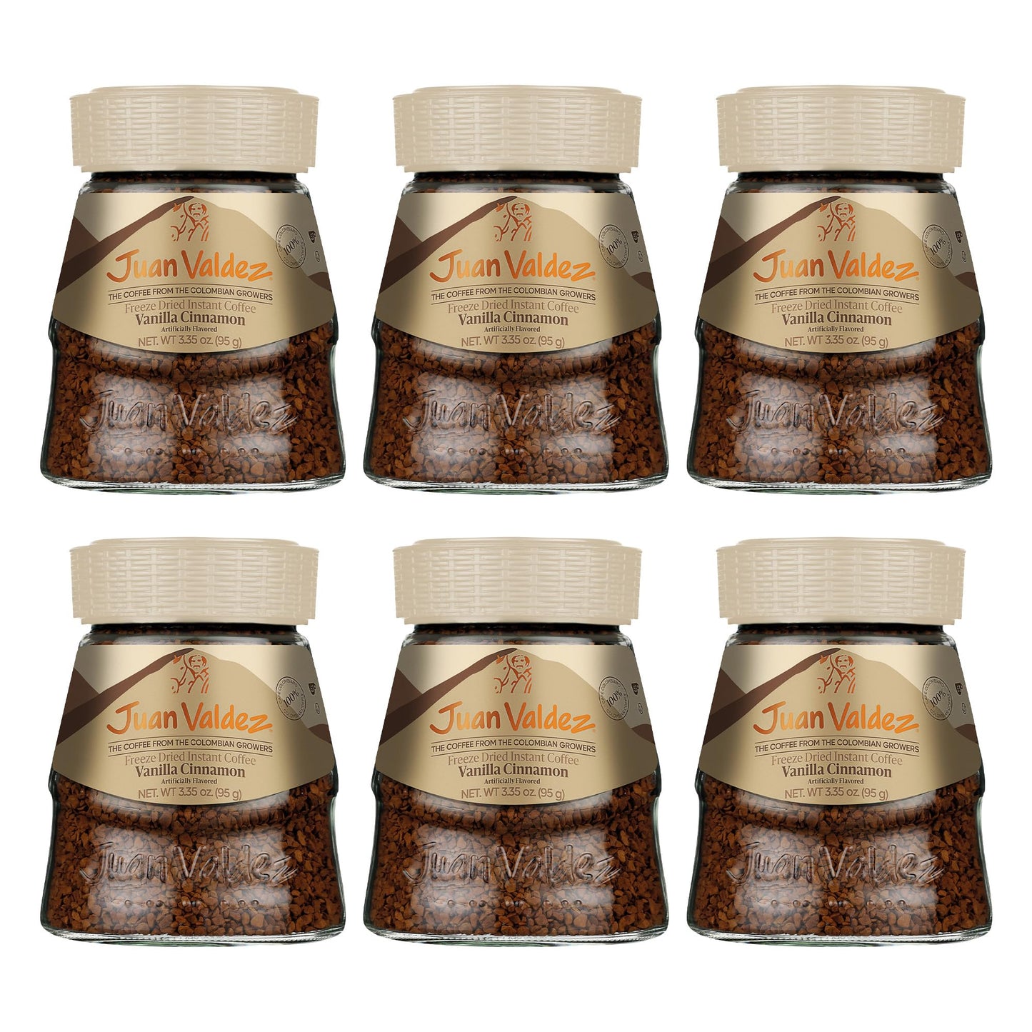 Juan Valdez Vanilla-Cinnamon Flavor Freeze Dried Coffee 3.35 OZ - Premium Colombian Coffee (Pack of 6)