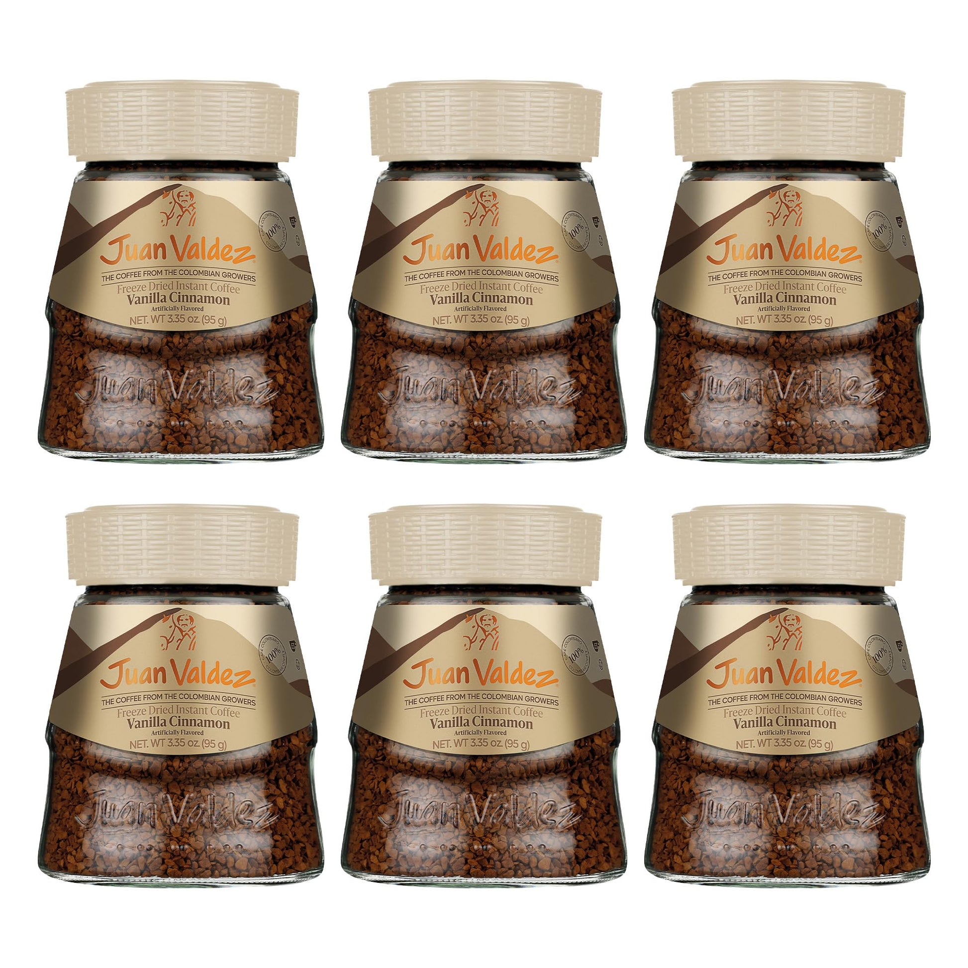 Juan Valdez Vanilla-Cinnamon Flavor Freeze Dried Coffee 3.35 OZ - Premium Colombian Coffee (Pack of 6)