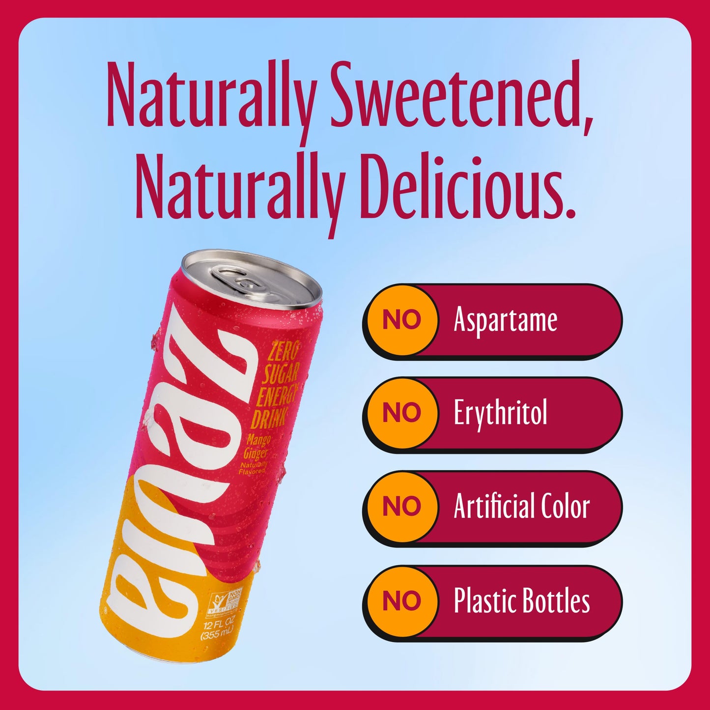 Zevia Zero Sugar, Mango Ginger Energy Drink, 12 Fl Oz Cans (Pack Of 12)