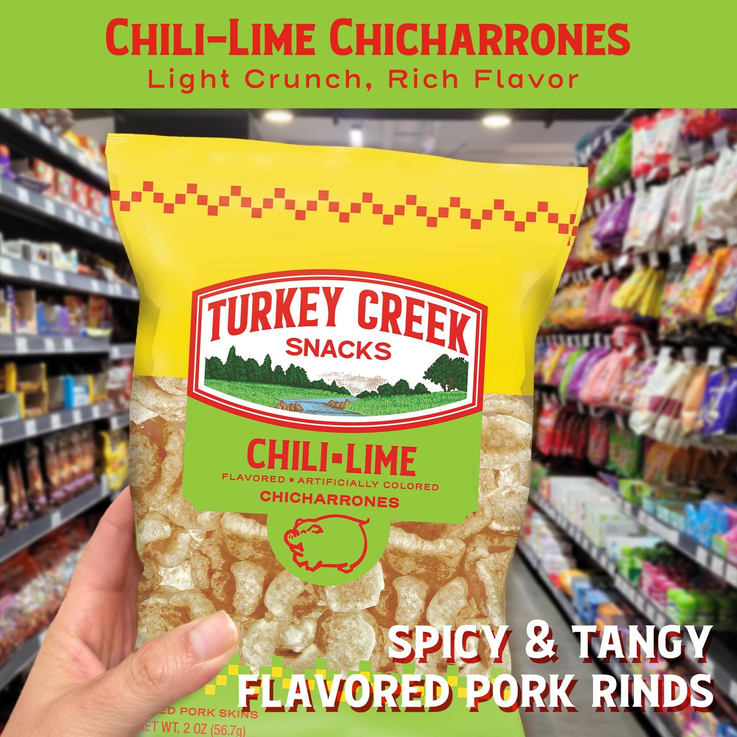 Turkey Creek Chili Lime Chicharrones, Fried Pork Rinds - Chili Lime Flavored Pork Skins - Low Carb, Gluten-Free, Protein Snack -