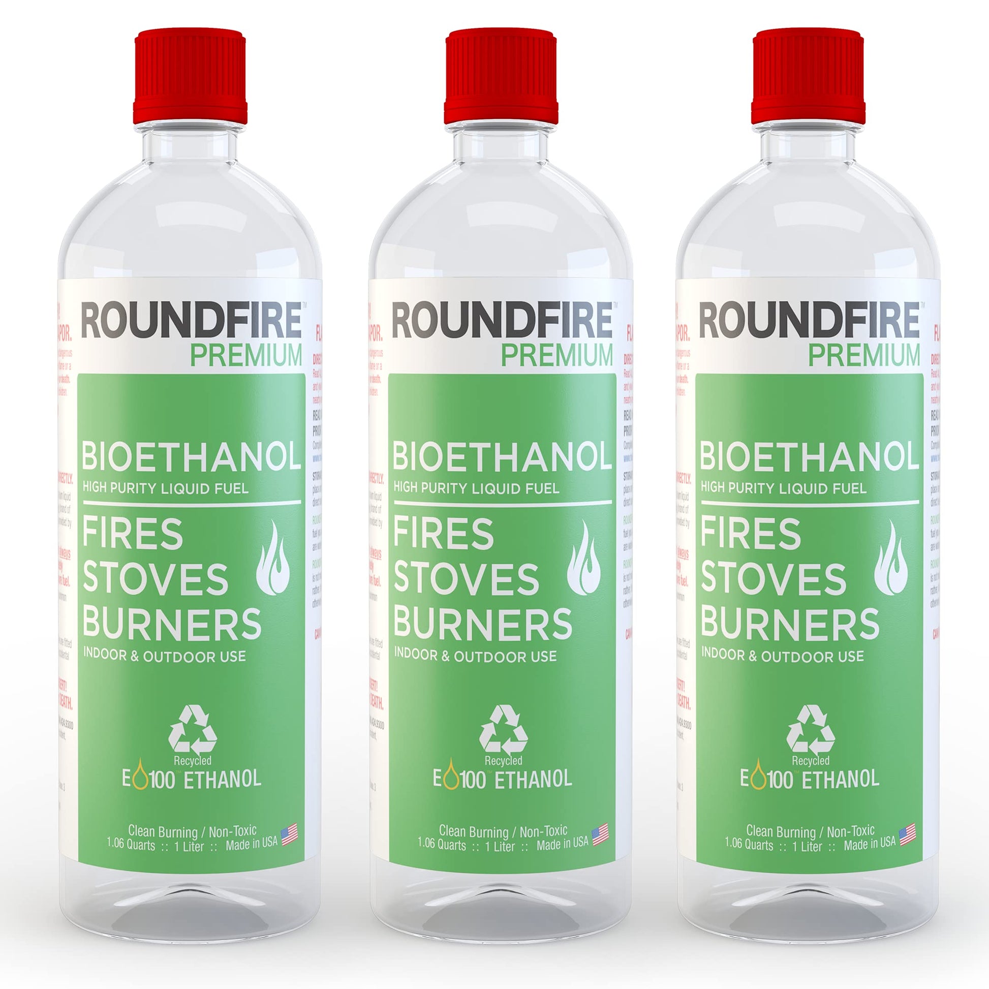 ROUNDFIRE Premium 3 x 1 Liter - Bioethanol Fuel for fireplaces  Stoves and Burners (3 Quart)-New