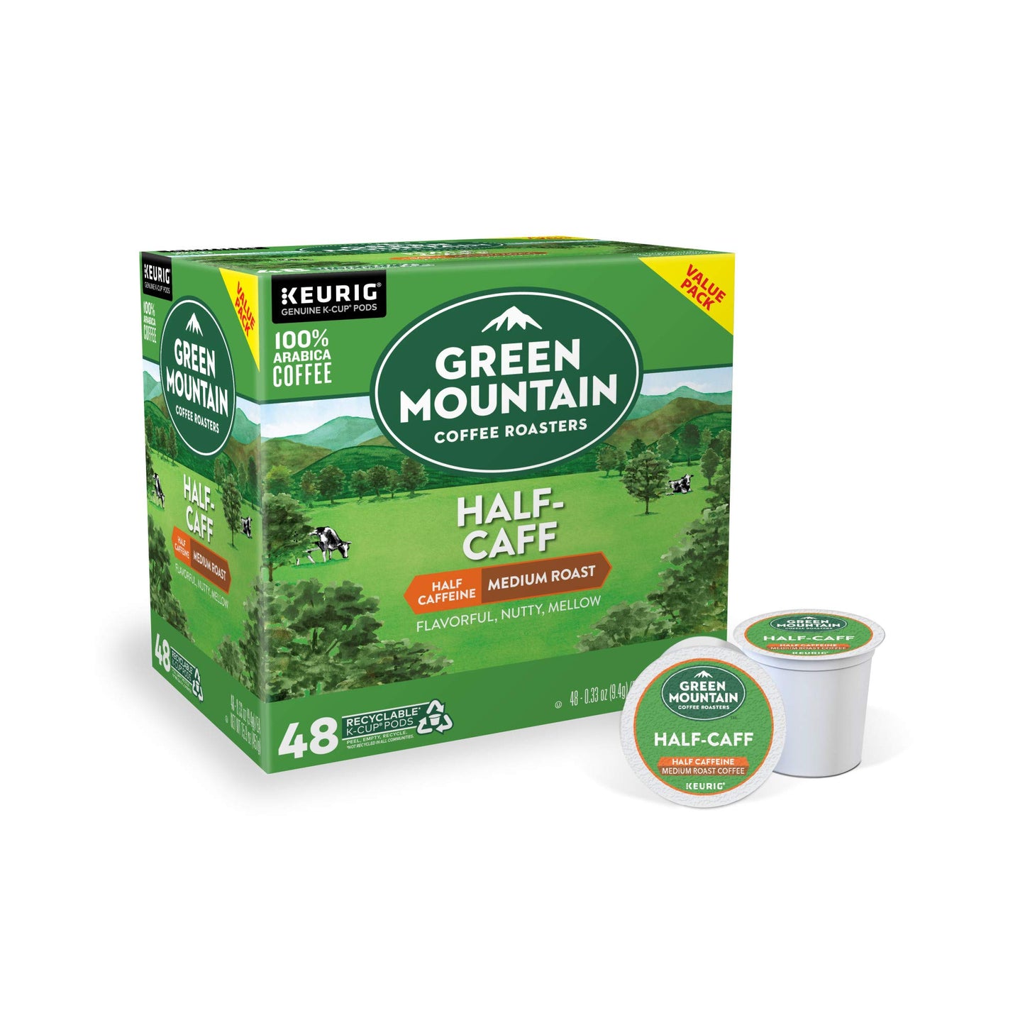 Green Mountain Coffee Roasters Half Caff Medium Roast K-Cup Pods, 48 Count