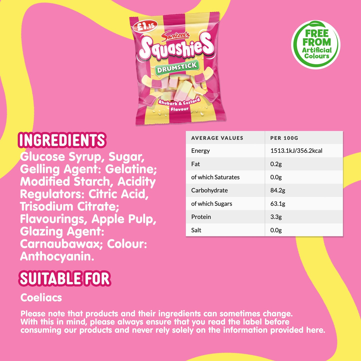 Swizzels Drumstick Squashies Rhubarb & Custard Flavour 120g (Pack of 6)