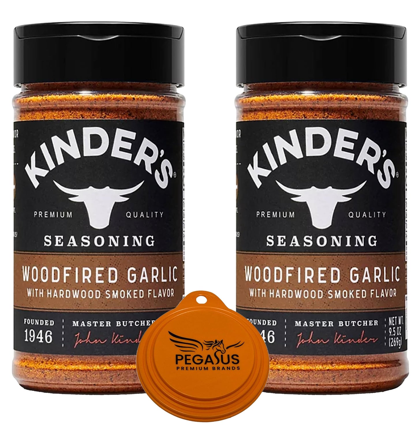 PEGASUS PREMIUM BRANDS Woodfired Garlic Rub Variety Pack, 9.5oz (2 Pack) with 3-Step Lid Cover