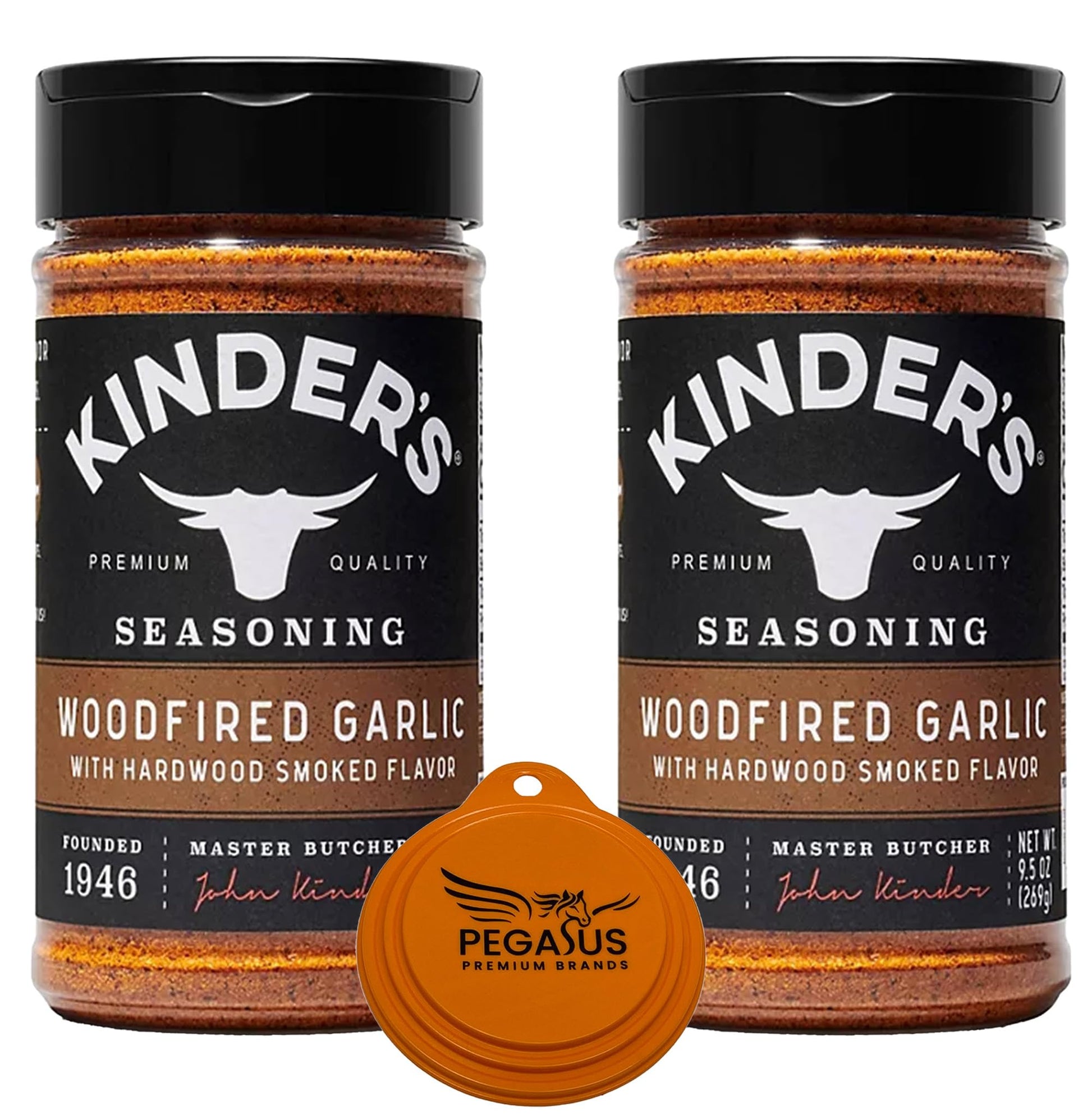 PEGASUS PREMIUM BRANDS Woodfired Garlic Rub Variety Pack, 9.5oz (2 Pack) with 3-Step Lid Cover