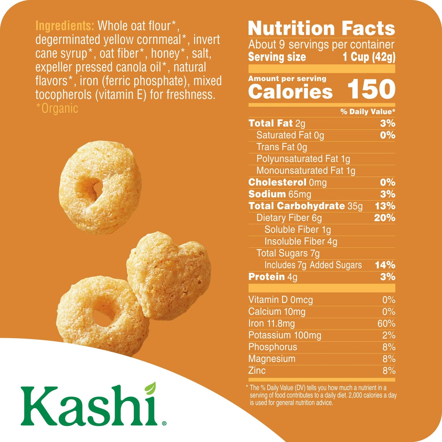 Kashi Breakfast Cereal  Organic  Whole Grain  Honey Toasted  13.6oz Box (1 Box)
