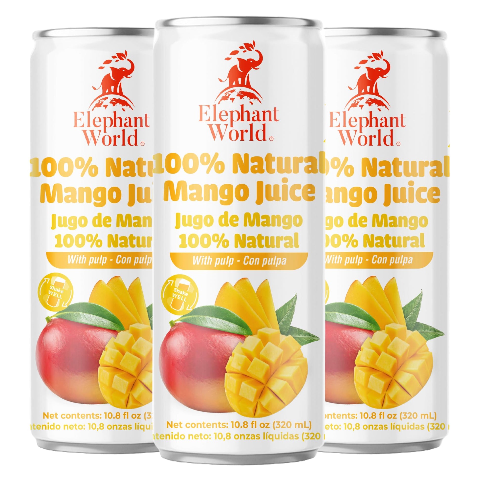 Elephant World 100% Natural Mango Juice | NON GMO | 10.8 oz (Pack of 6), Mango