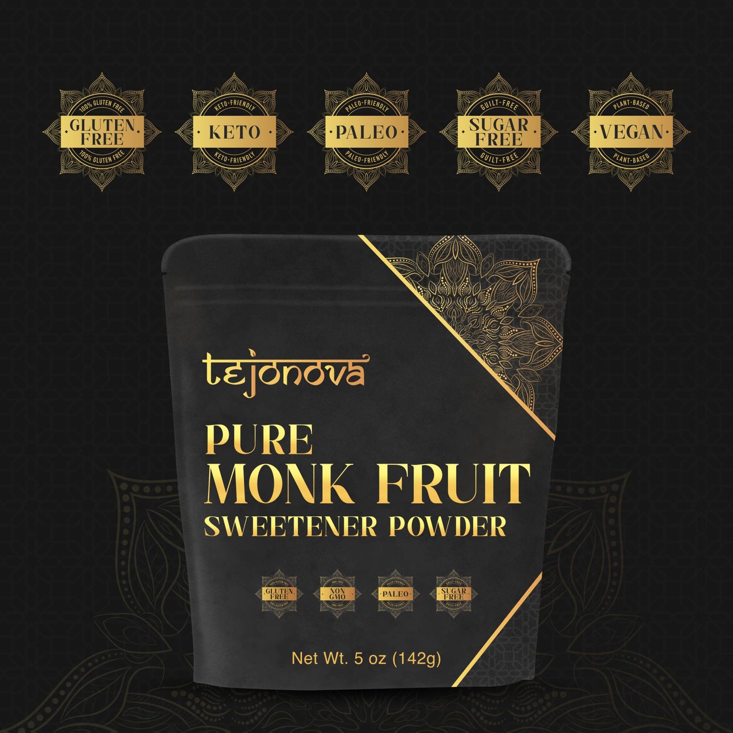 tejonova Monk Fruit Sweetener, Pure Flavor, 5 oz, No Erythritol, Ideal Keto Sugar Substitute