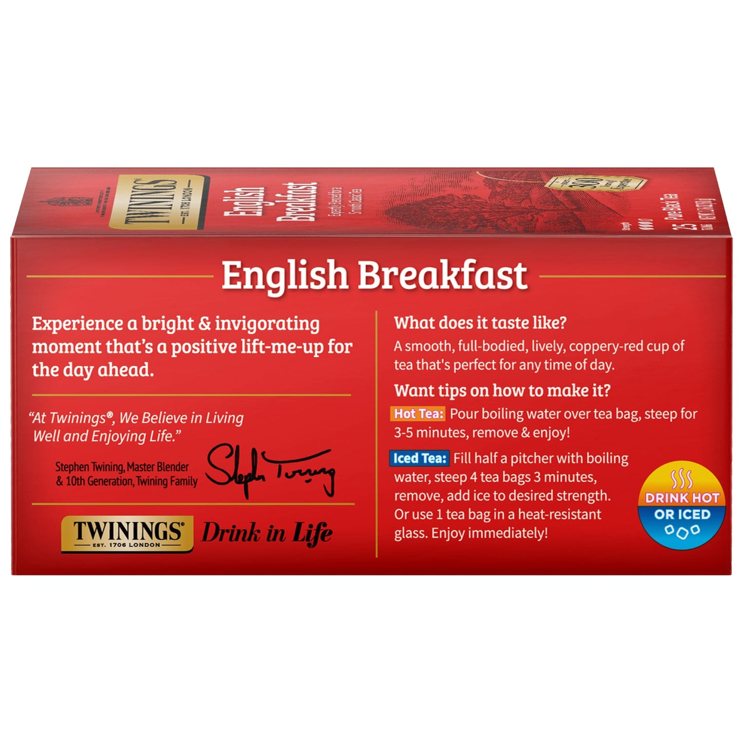 Twinings English Breakfast Black Tea Individually Wrapped Bags, 25 Count (Pack Of 6), Flavourful, Robust Black Tea, Caffeinated, Enjoy Hot Or Iced | Packaging May Vary