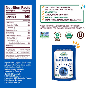 Natierra Organic Freeze-Dried Blueberries | Non-Gmo & Vegan Blueberry | 1.2 Ounce (Pack Of 2)
