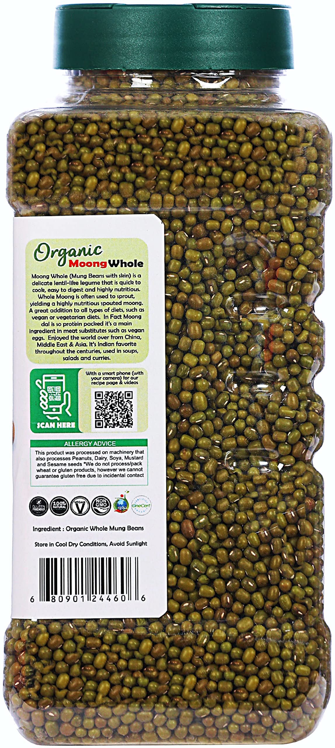 Rani Organic Moong Whole (Whole Mung Beans With Skin) Indian Lentils 32Oz (2Lbs) 908G Pet Jar ~ All Natural | Vegan | Gluten Fri