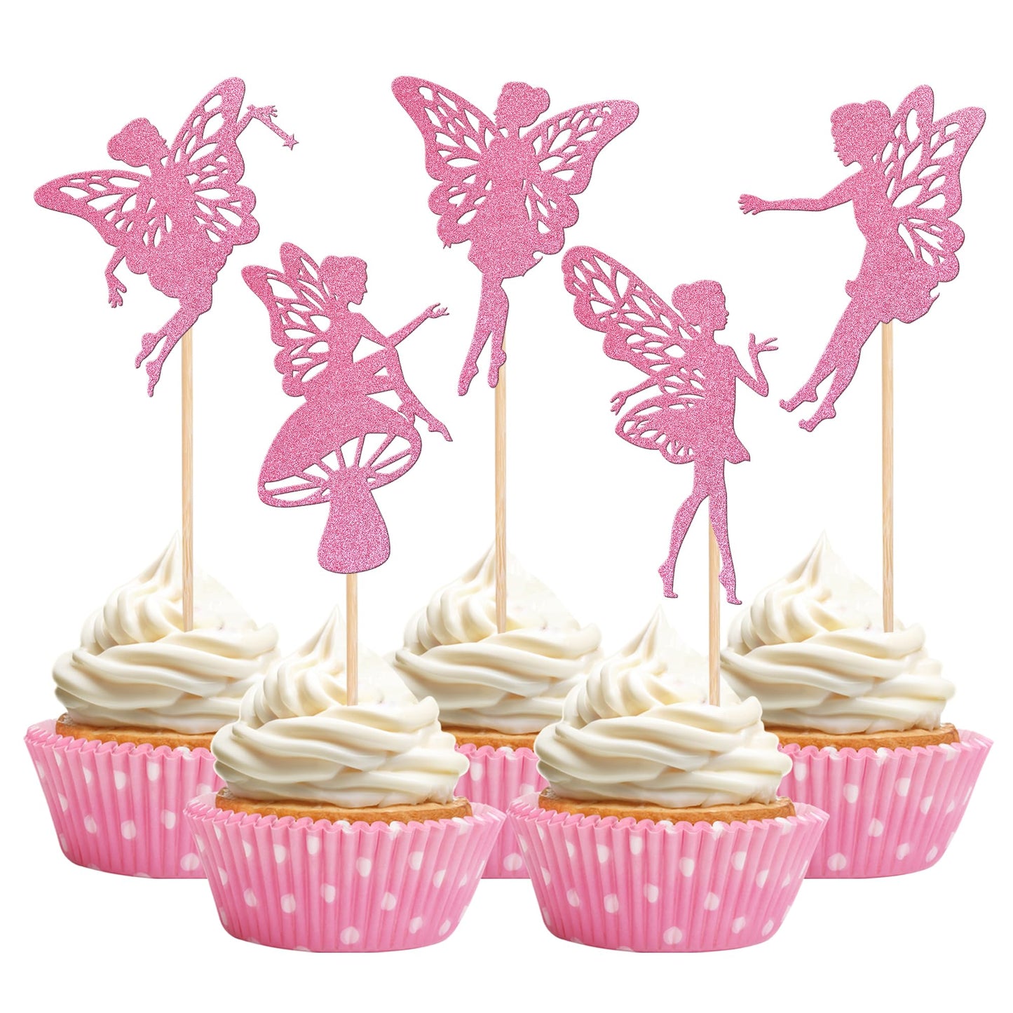 30 PCS Fairy Cupcake Toppers Glitter Flower Angel Fairy Cupcake Picks Ballet Dancer Cake Decorations for Wedding Bridal Shower B