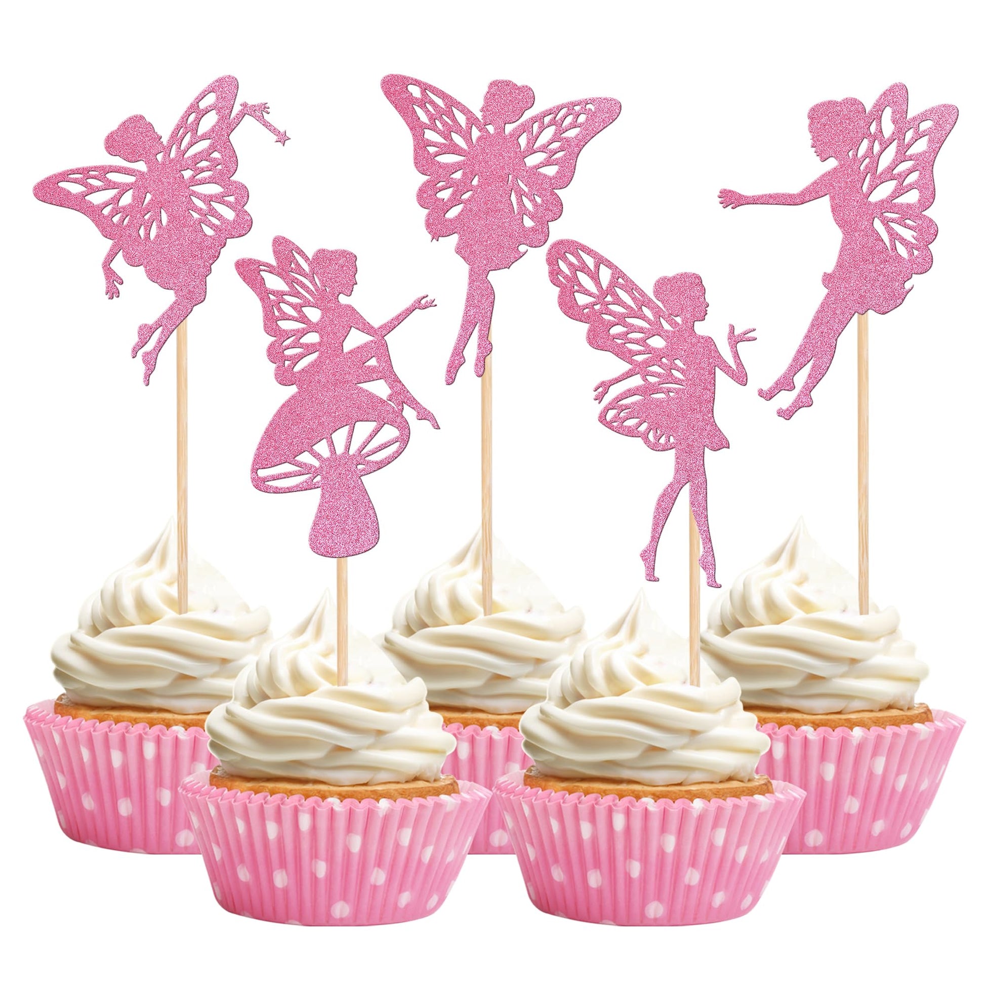 30 PCS Fairy Cupcake Toppers Glitter Flower Angel Fairy Cupcake Picks Ballet Dancer Cake Decorations for Wedding Bridal Shower B