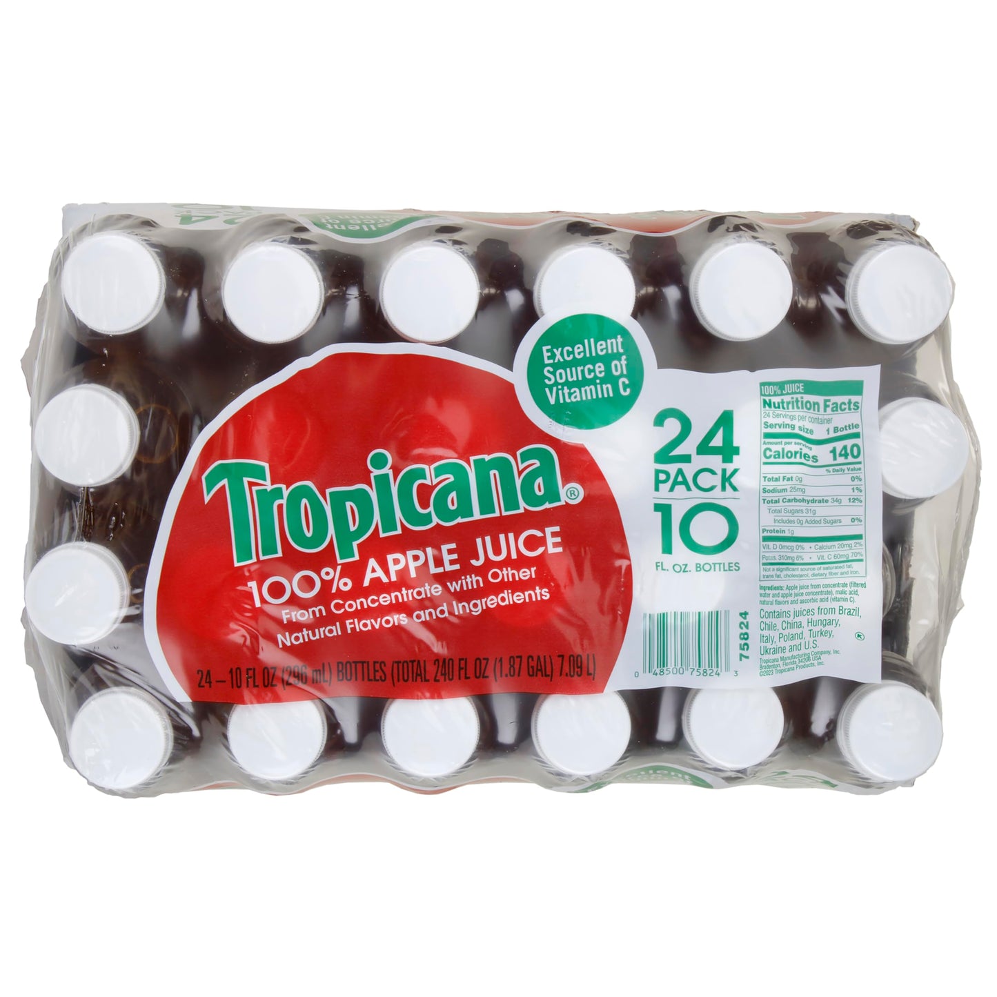 Tropicana 100% Apple Juice, 10 Fl Oz Bottles, Pack of 24 - Real Fruit Juice, No Added Sugars, Vitamin C Rich