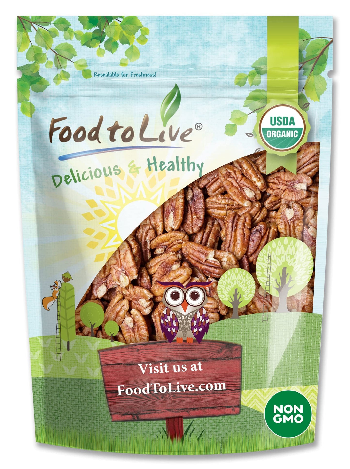 Food To Live Organic Pecan Halves, 3 Pounds – Non-Gmo, Kosher, Raw Pecan Nuts, Unsalted, Vegan, Kosher, Shelled, Sirtfood, Bulk. Good Source Of Calcium, And Zinc. Great For Pecan Pie, Salads, Mixes