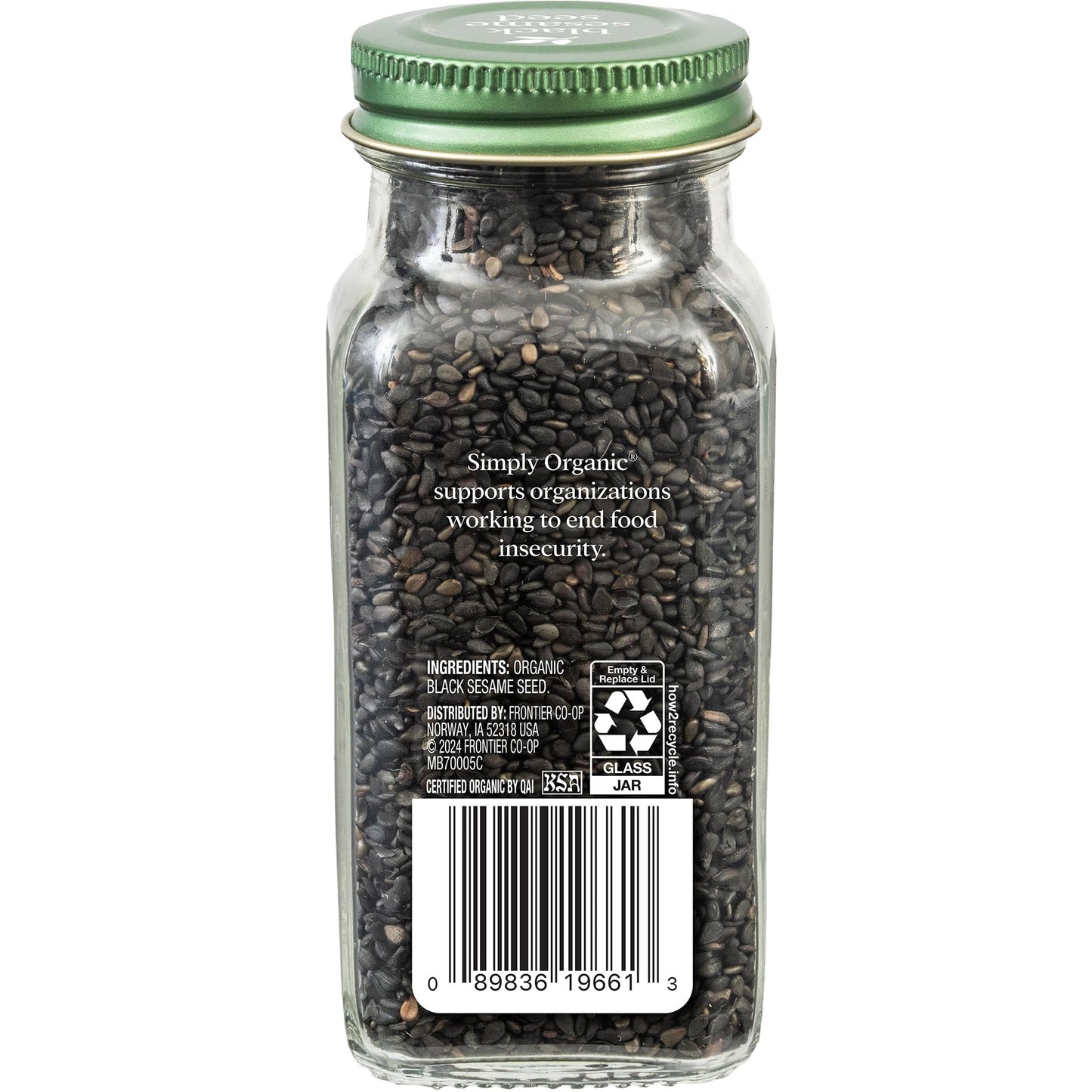 Simply Organic Black Whole Sesame Seed, 3.28-Ounce Jar, Pure, Organic, Un-Hulled, Crunchy, Nutty Umami Flavor, Toasty & Smoky