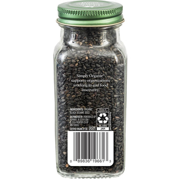 Simply Organic Black Whole Sesame Seed, 3.28-Ounce Jar, Pure, Organic, Un-Hulled, Crunchy, Nutty Umami Flavor, Toasty & Smoky