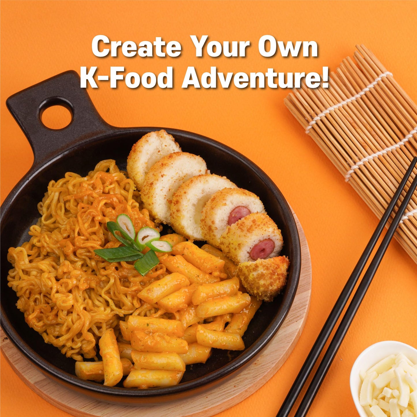 Kinikora Enhanced Instant Rabokki Cup - Cheese Flavor, 2 Cups, Korean Ramen & Tteokbokki, Quick And Easy Street Food