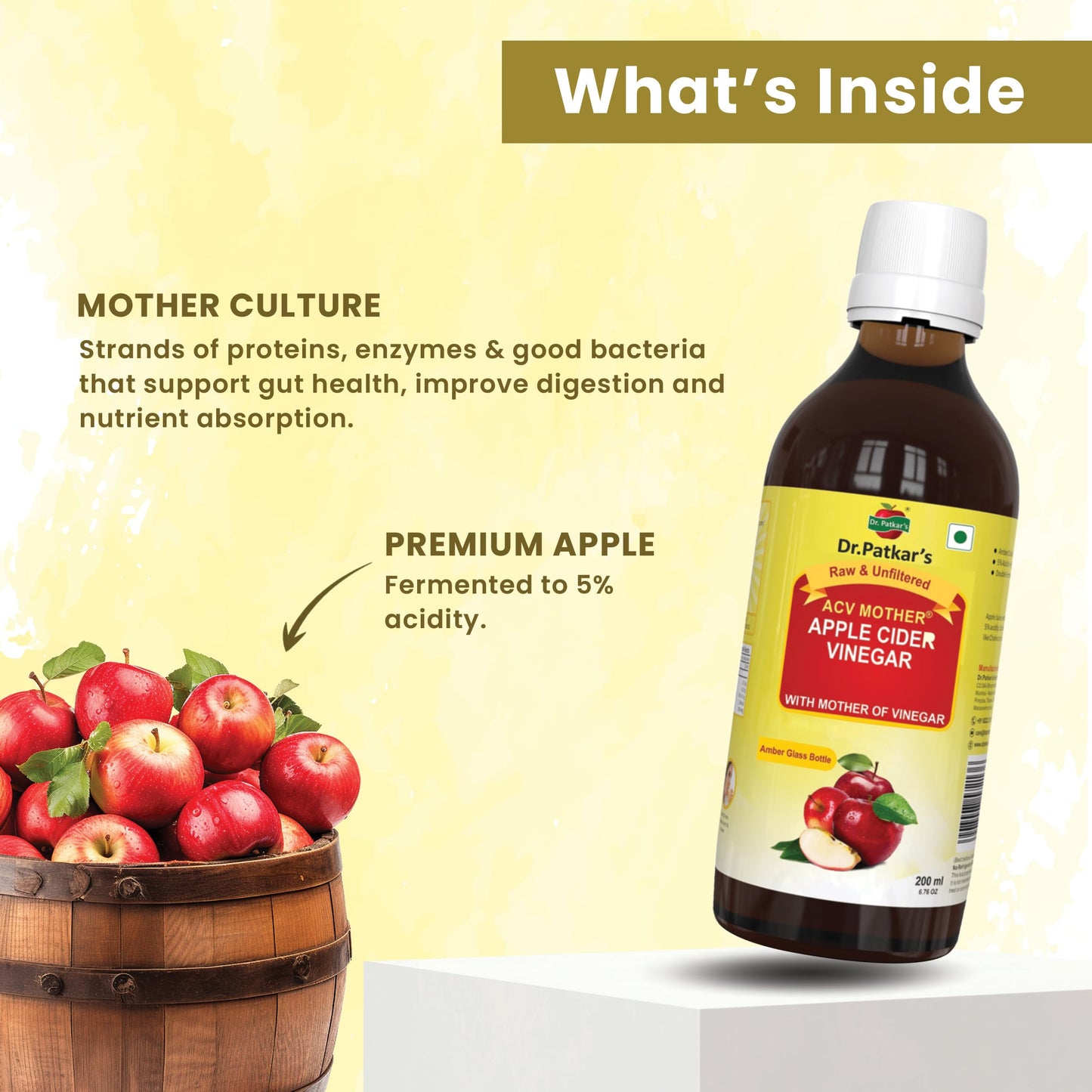 Apple Cider Vinegar With Mother 200 Ml (6.76 Oz) By Dr. Patkars