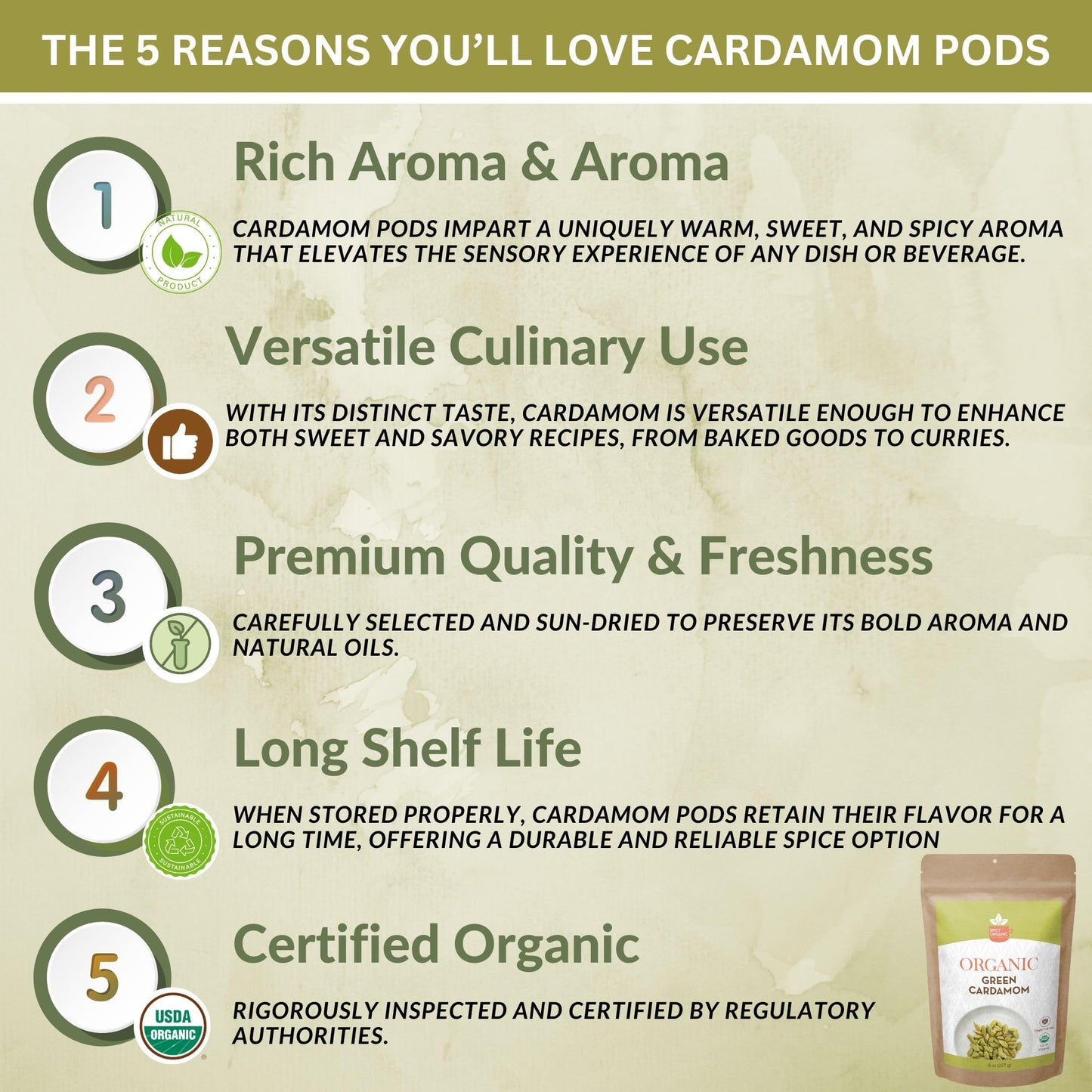 Spicy Organic Green Cardamom Pods - 2 Lb - Whole Cardamon Seeds For Authentic Spice Flavor, Natural Cardamon Pod For Tea, Cookin