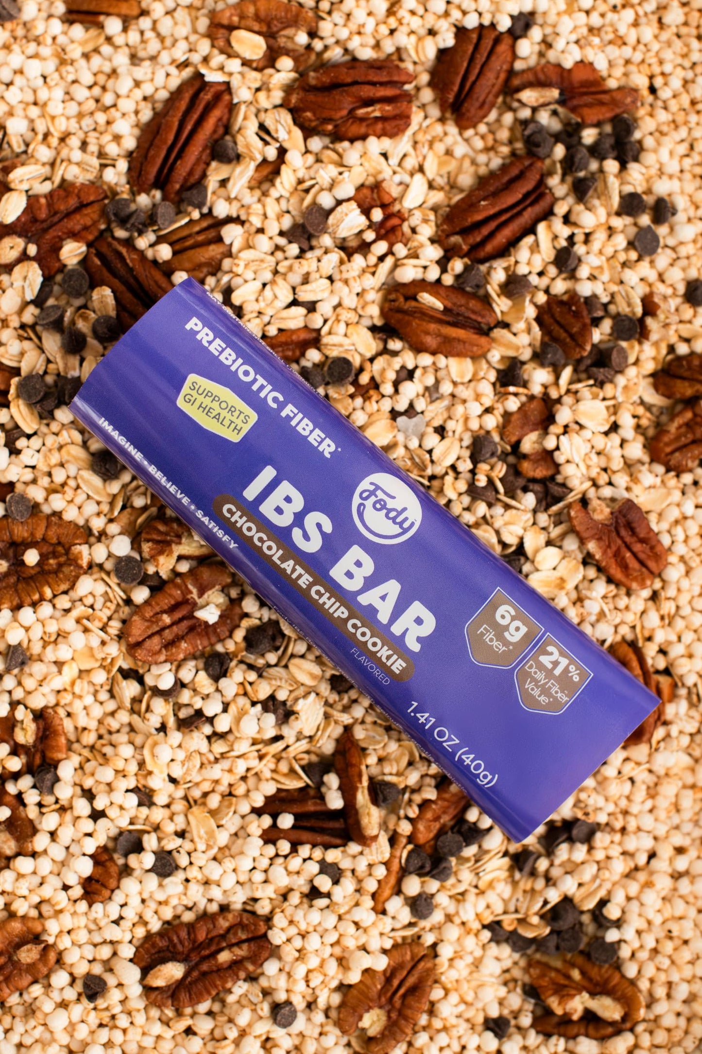 Fody Foods IBS Snack Bars  Chocolate Chip Cookie  1.41 Oz (Pack of 12)  6g Prebiotic Fiber  Low FODMAP  Gut & IBS Friendly  Lactose Free  Non-GMO  Gluten Free