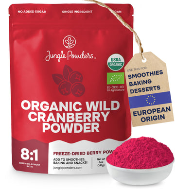 Jungle Powders Wild Cranberry Powder Organic 5 Ounces, USDA Certified Freeze Dried Organic Cranberries Powder for Baking Flavori