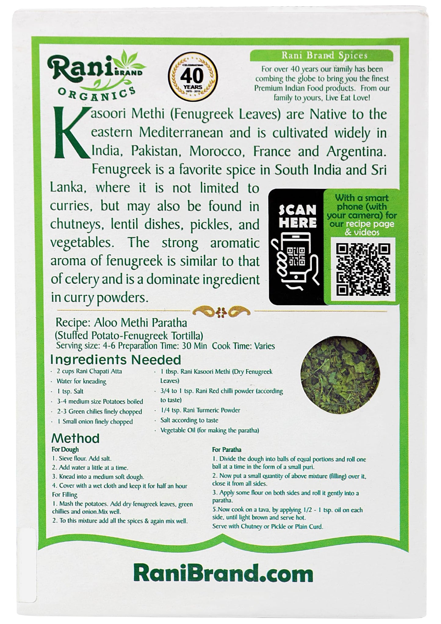 Rani Organic Fenugreek Leaves Dried (Kasoori Methi) 3.5Oz (100G) ~ All Natural | Vegan | Gluten Friendly | Non-Gmo | Indian Orig