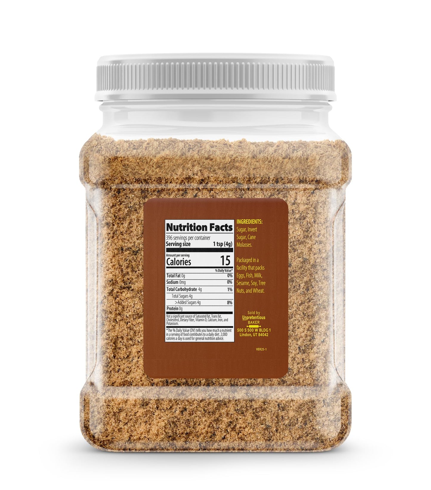 Unpretentious Light Brown Sugar, 3.5 Pound, Made With Cane Molasses, Perfect For Desserts, Meat & Fruit (Plastic Jar)