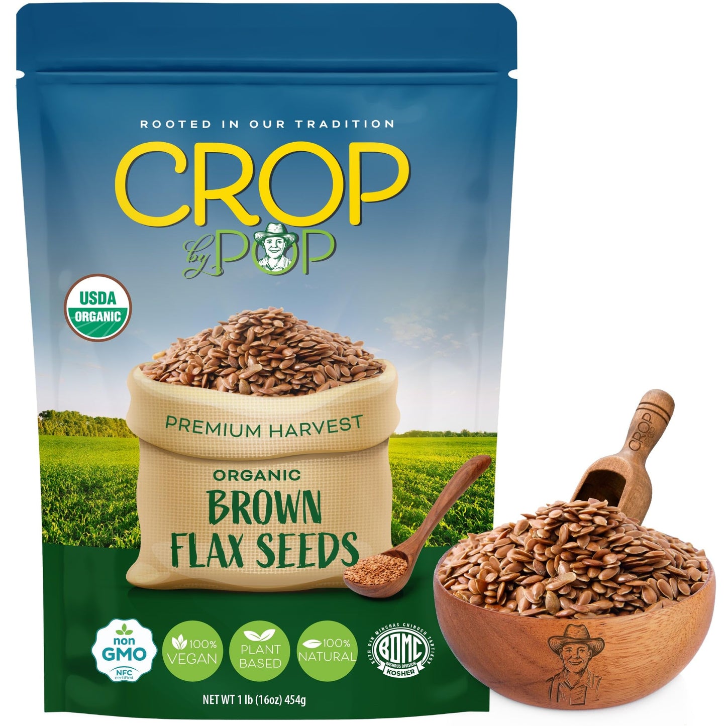 CROP BY POP - Organic Brown Flax Seeds - Raw, Whole, Non-GMO, High Fiber & Omega-3 - (16oz - 2 LB) Perfect for Smoothies, Baking