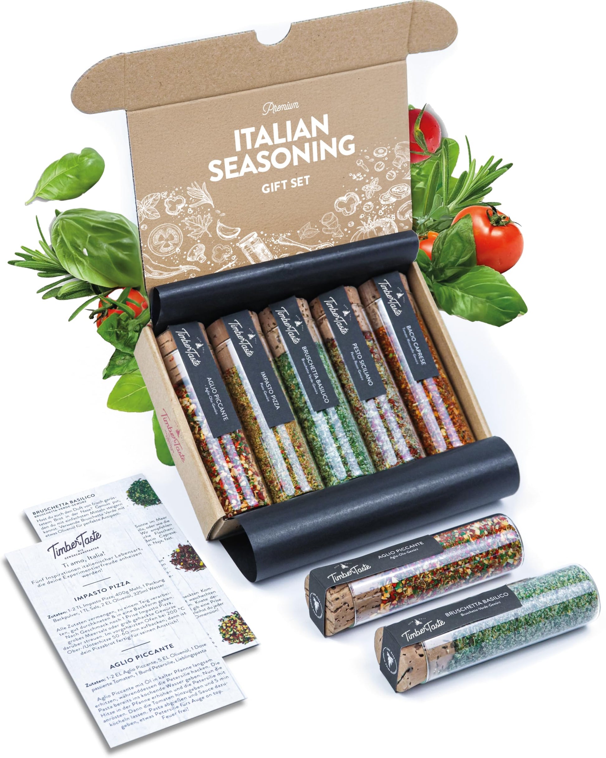 TIMBER TASTE Italian Spice Gift Set for Women - 5 Gourmet Italian Seasoning Blends from Italy | Artisan Basket for Her | Pasta &