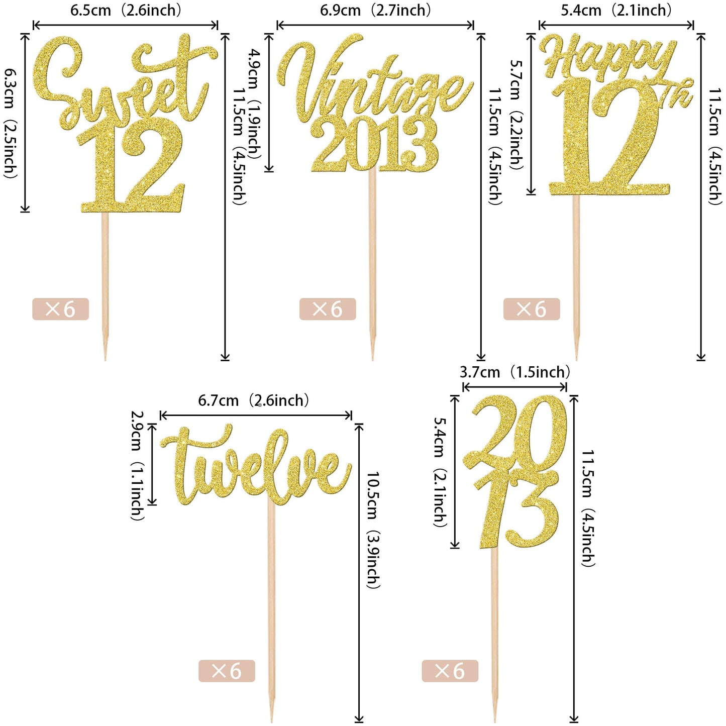 30Pcs Happy 12Th Birthday Cupcake Toppers Cheers To 12 Vintage 2013 Cupcake Picks Sweet 12 Twelve 12Th Birthday Decorations For