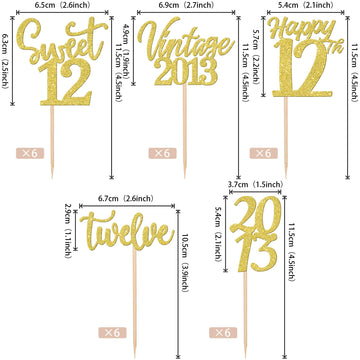 30Pcs Happy 12Th Birthday Cupcake Toppers Cheers To 12 Vintage 2013 Cupcake Picks Sweet 12 Twelve 12Th Birthday Decorations For