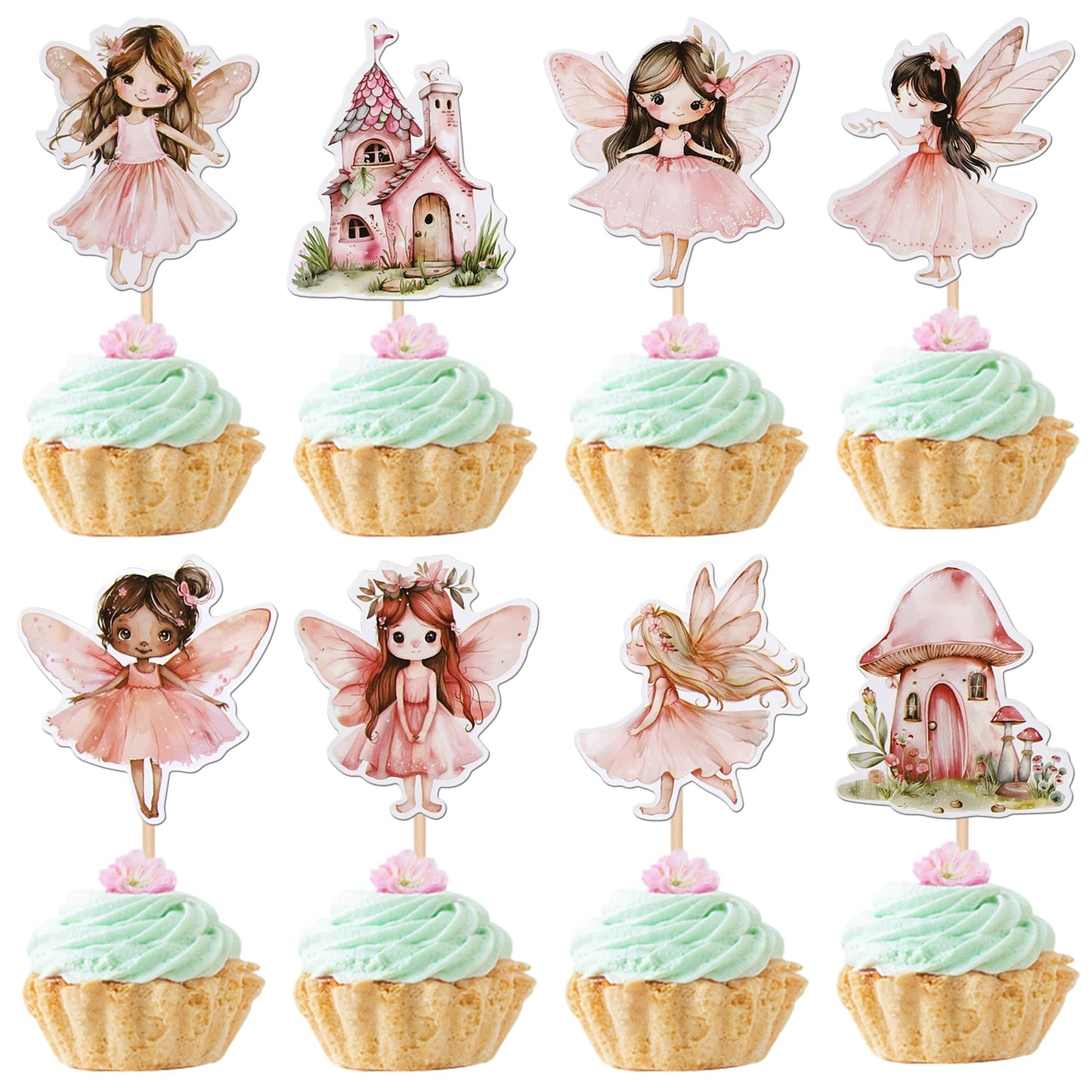 40 PCS Fairy Cupcake Toppers Flower Wing Angel Fairy Cupcake Picks Ballet Dancer Fairies Party Cupcake Decoration for Wonderland